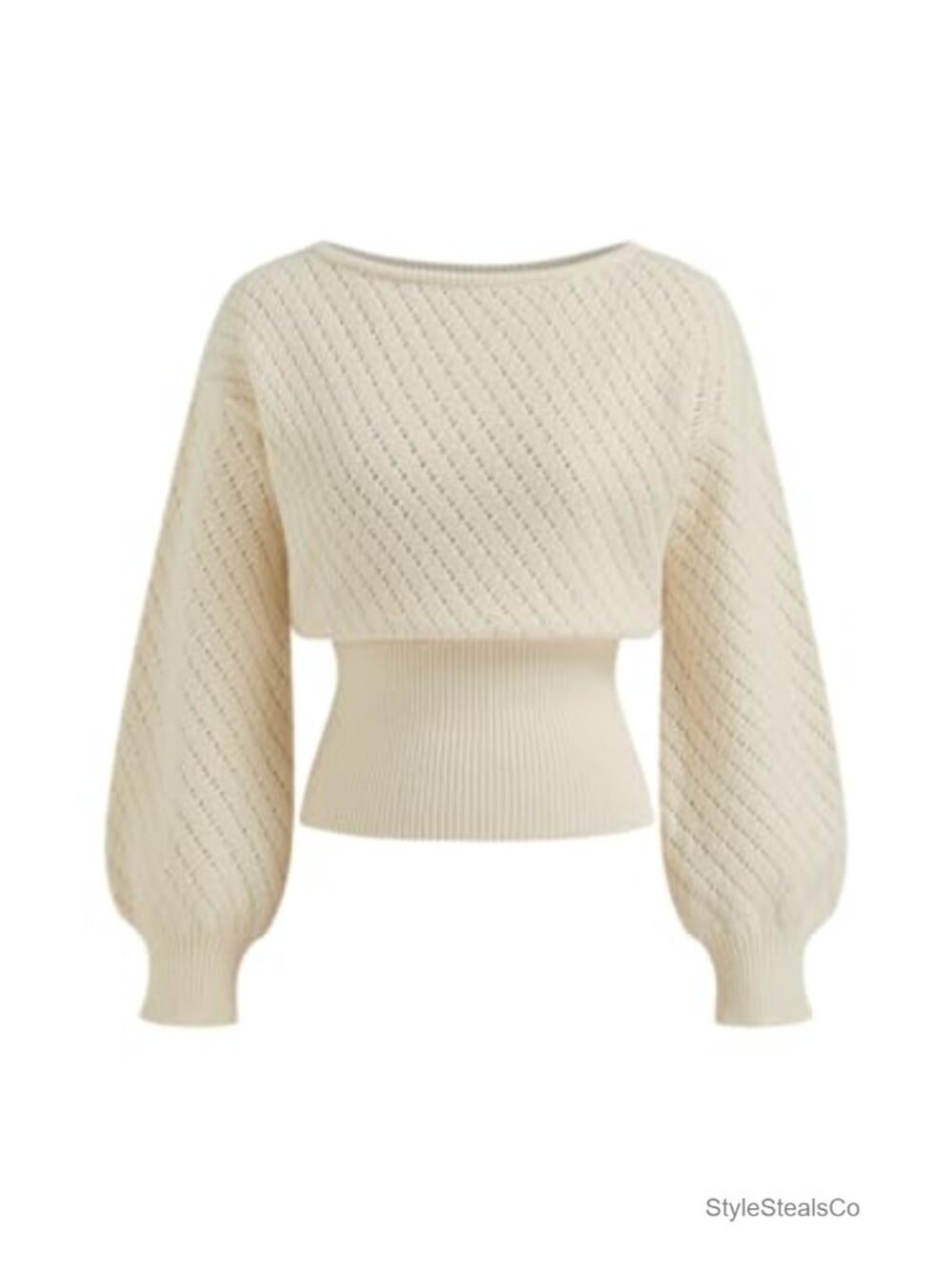 One Shoulder Knit Sweater Boat Neck Balloon Sleeve Pullover